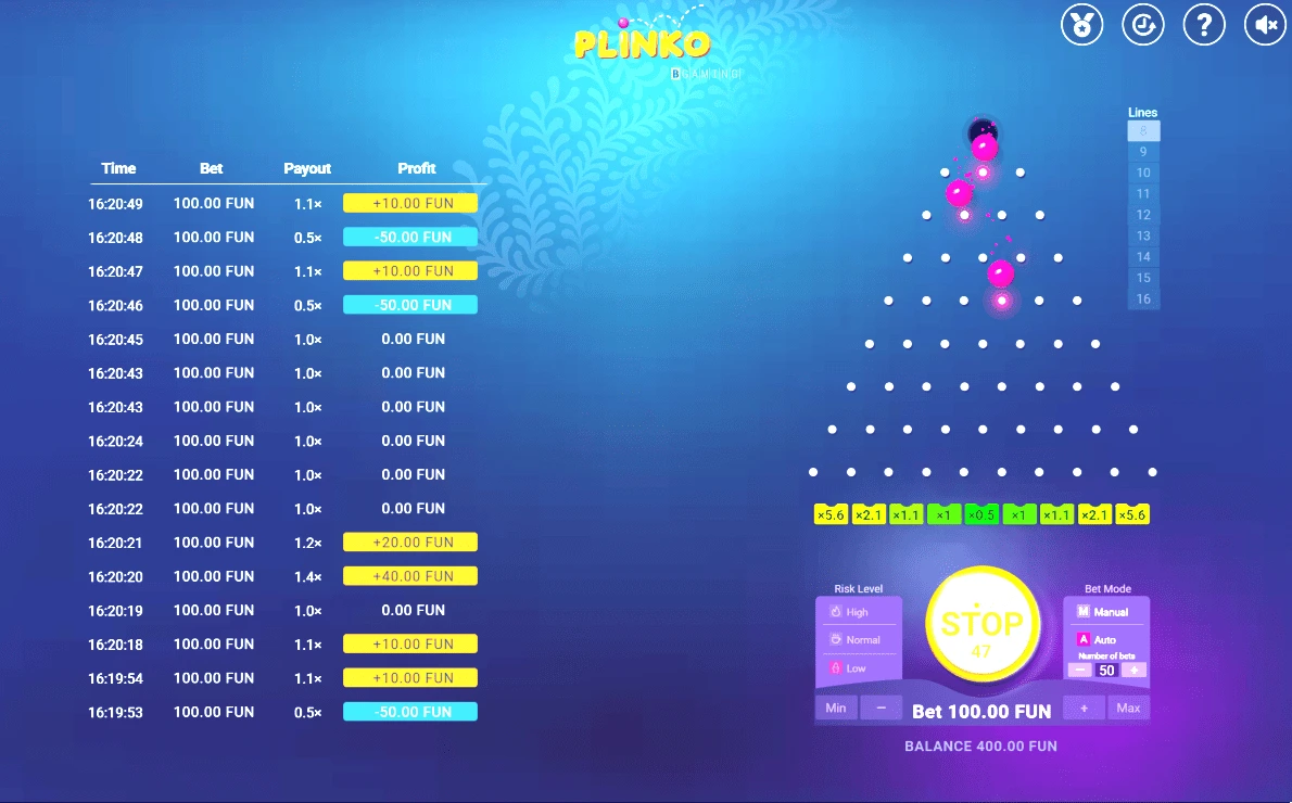 Стратегия Plinko с 8 линиями